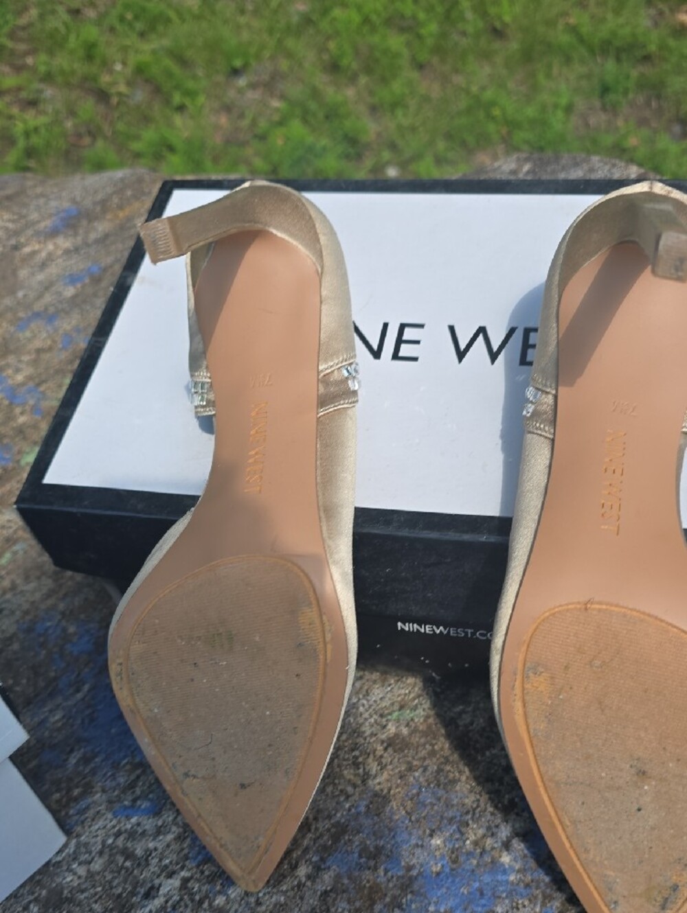 Nine West Satin Champagne D'Orsay Pointed-Toe Heels with Crystal Trim - Picture 8 of 9